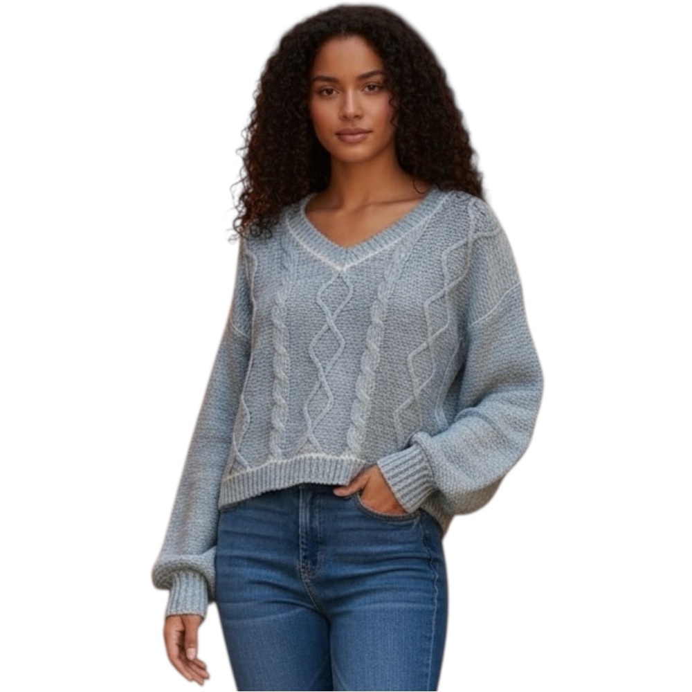 MM by My Michelle Boxy Knit Light Blue Puffy Sleeve Dolman Sweater Size Large